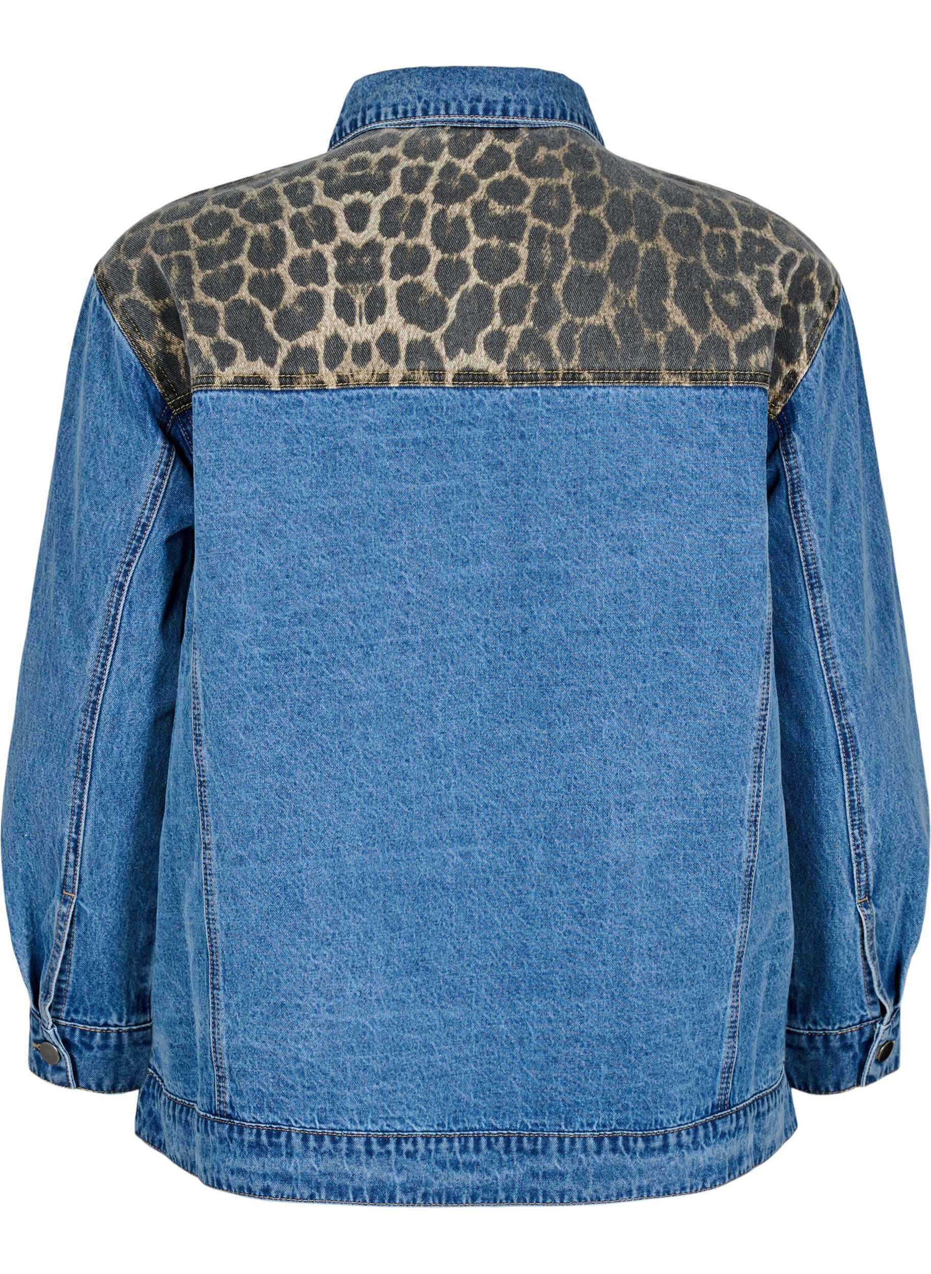 ZizziJeanshemd mit Leopardenmuster-Details, Blau, Packshot image number 1