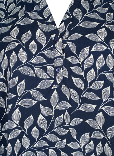Bluse mit Smok und V-Ausschnitt, Navy Leaf, Packshot image number 2