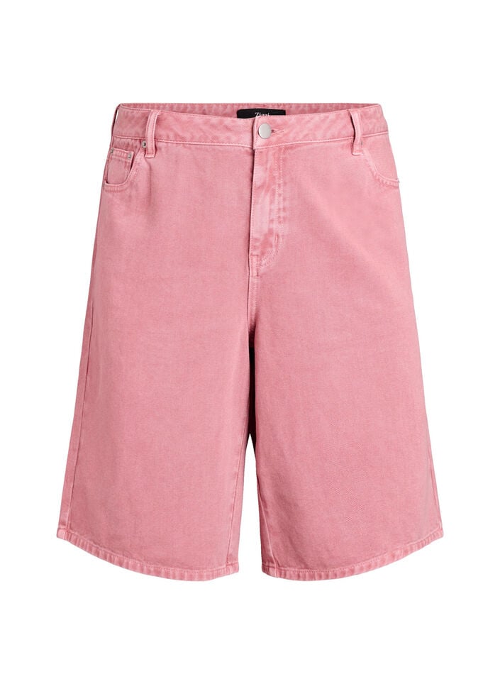 Hoch taillierte Bermudashorts aus farbigem Denim, Rot, Packshot image number 0
