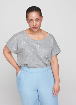 Kurzarm T-Shirt mit Tone-in-tone Print, Light Grey Melange, Model image number 0