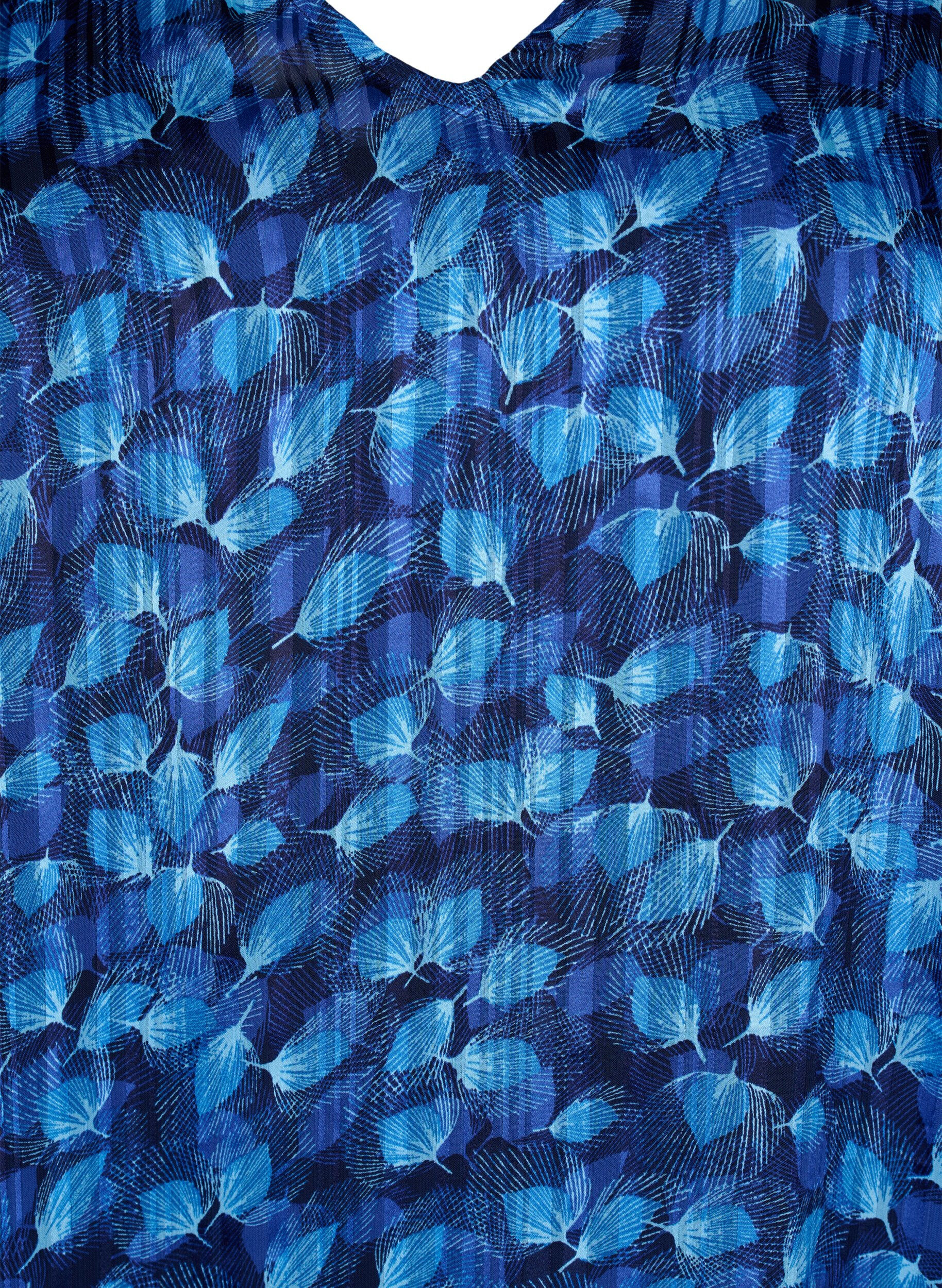 ZizziBedrucktes Kleid mit V-Ausschnitt und 3/4-&Auml;rmeln, Navy Blazer Leaf AOP, Packshot image number 2