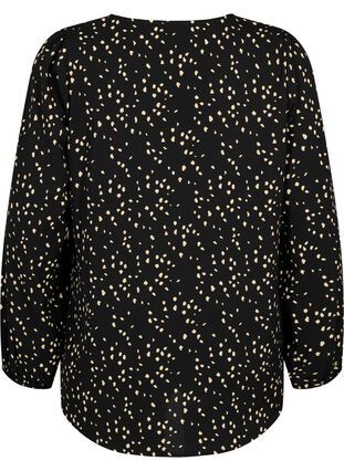  Hemdbluse mit V-Ausschnitt und Aufdruck, Black Dot AOP, Packshot image number 1