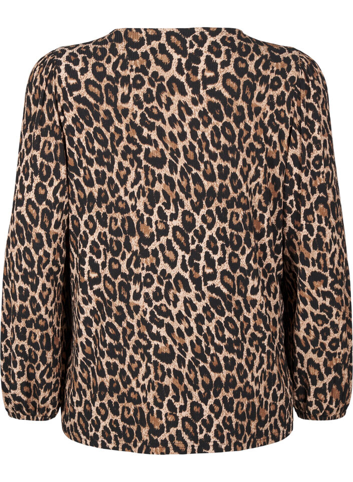 Bluse mit langen &Auml;rmeln und Leopardenmuster, Braun, Packshot image number 1
