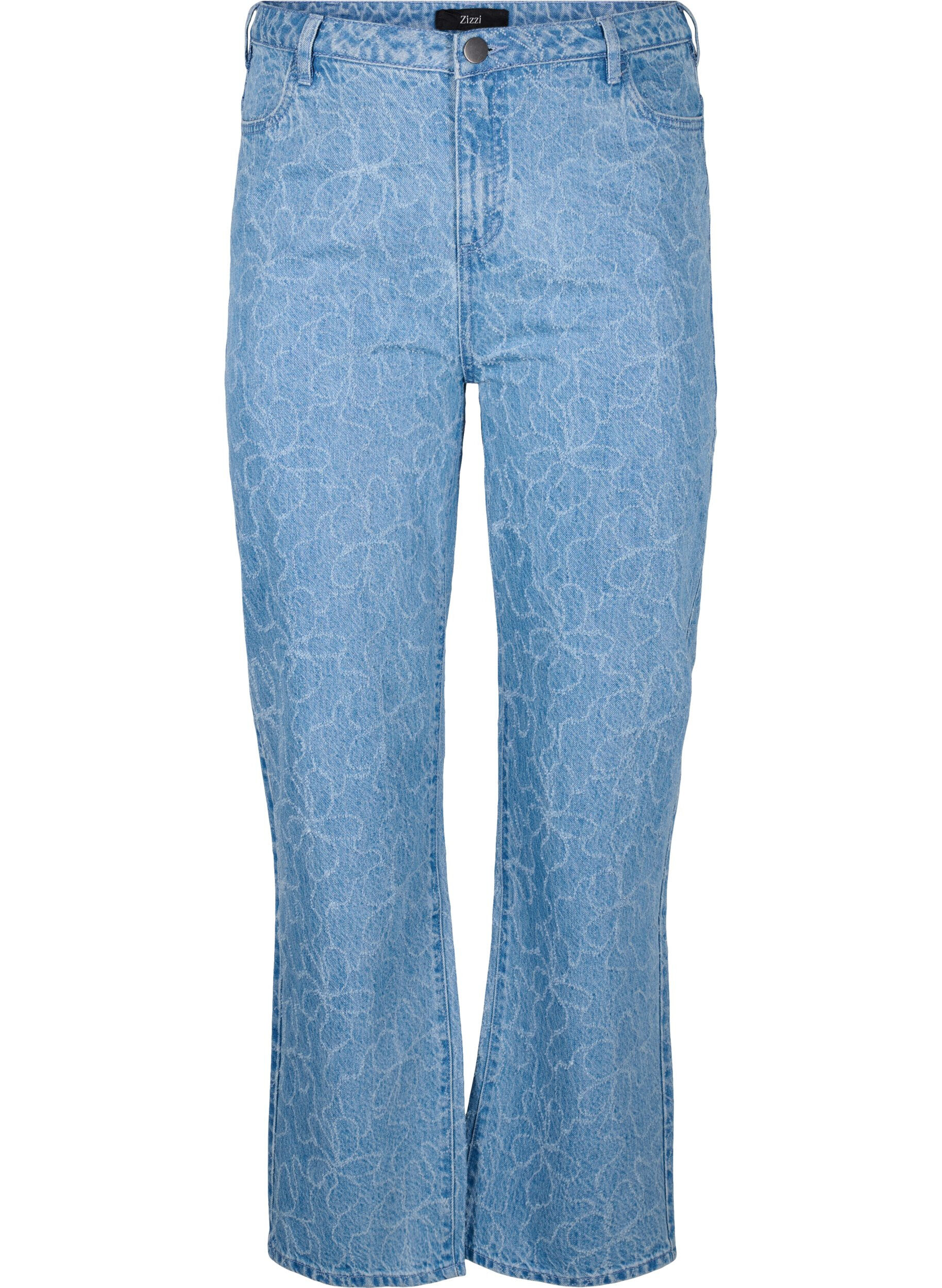 ZizziGemma Jeans mit hoher Taille und gebl&uuml;mtem Muster, Blau, Packshot image number 0