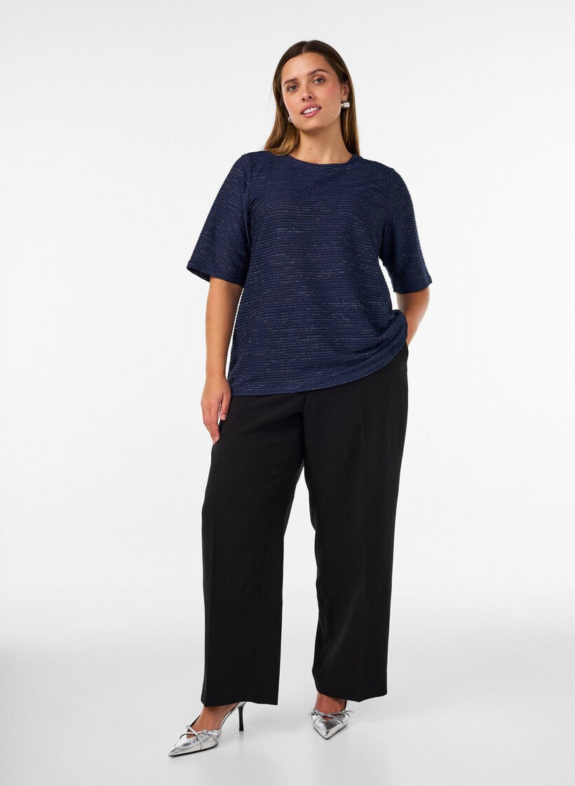 Bluse mit Struktur und Glitzer, Blau, Model image number 1