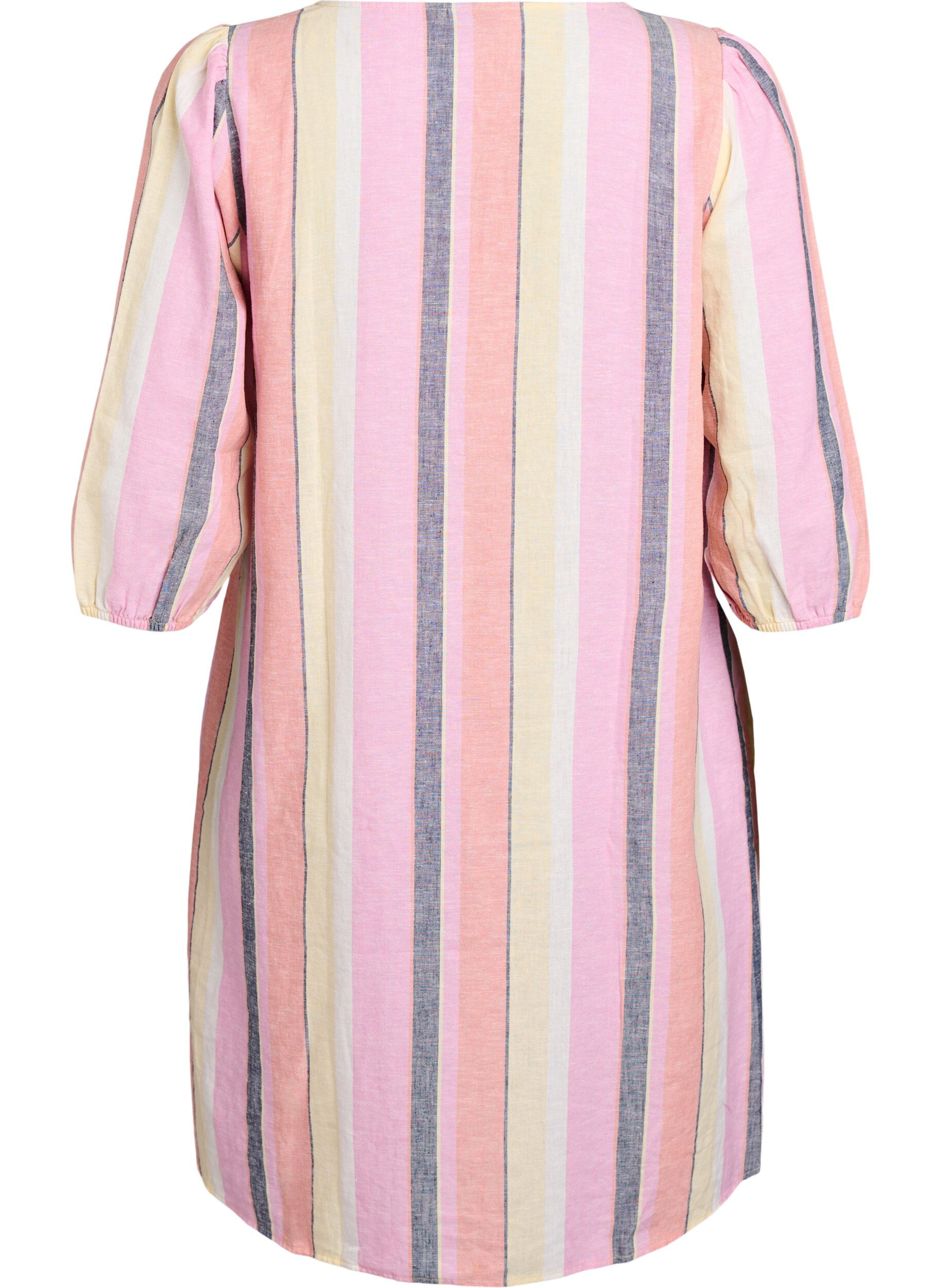 ZizziKleid aus Leinen und Viskose mit 3/4-&Auml;rmeln, Gelb, Packshot image number 1