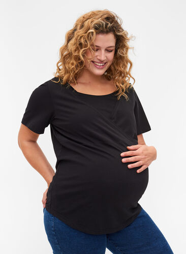 Kurzarm Schwangerschafts-T-Shirt aus Baumwolle, Black, Model image number 0
