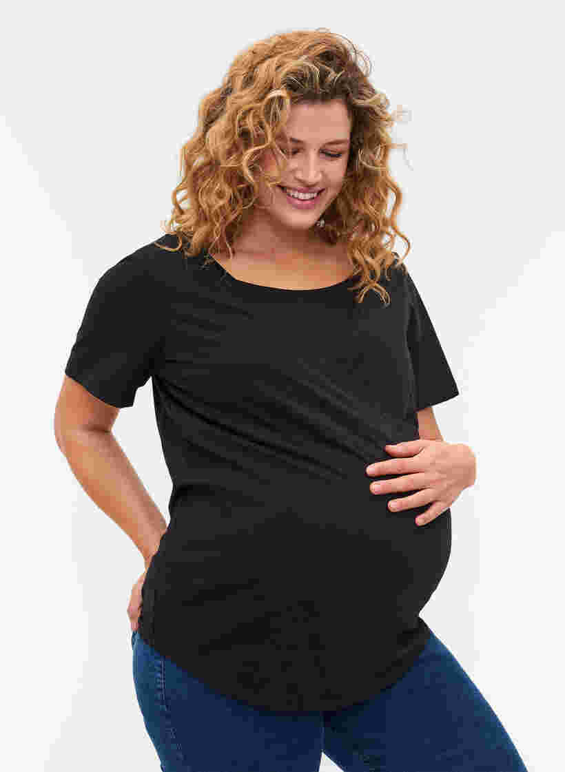 Kurzarm Schwangerschafts-T-Shirt aus Baumwolle, Black, Model