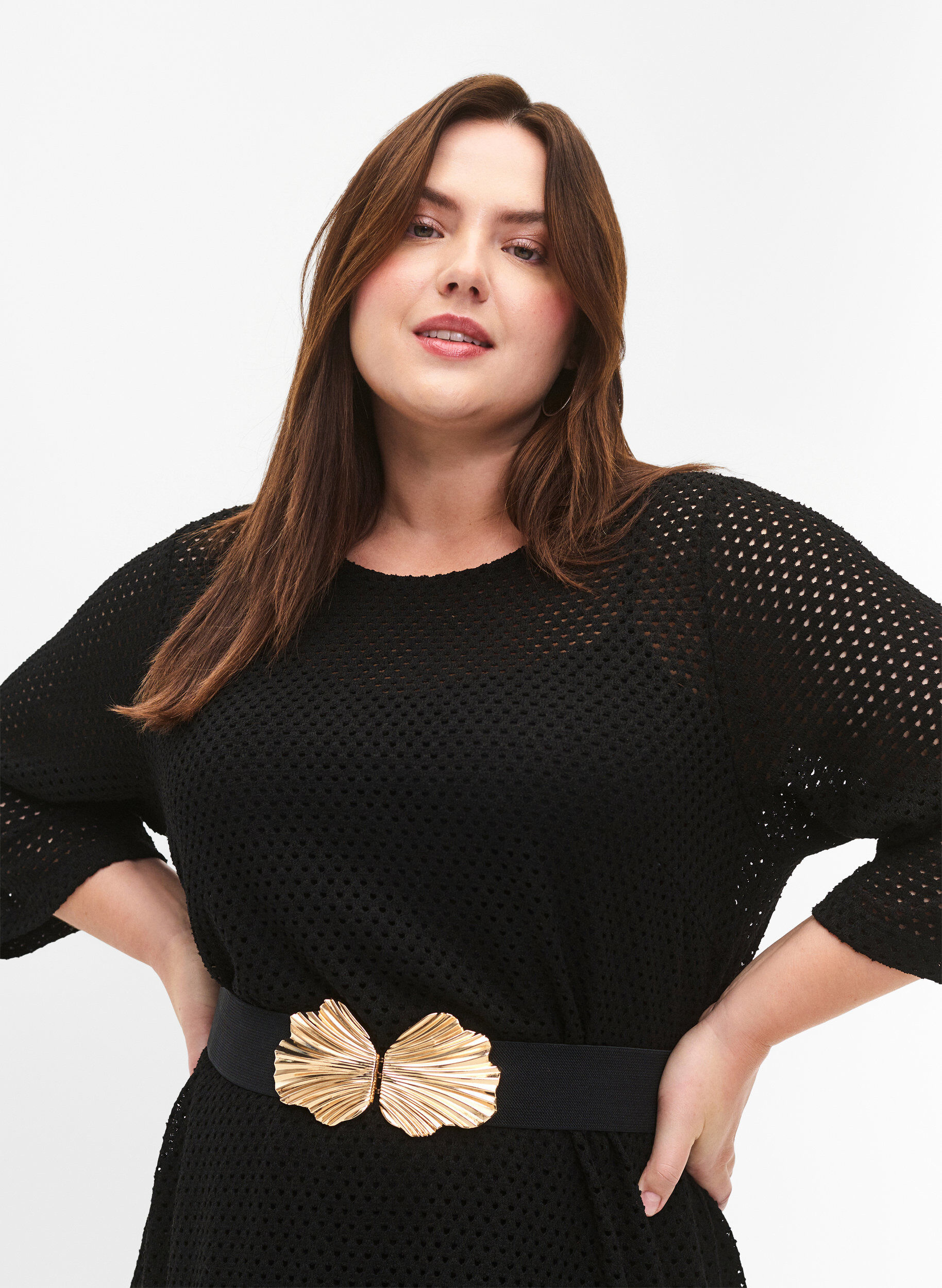 ZizziDehnbarer Tailleng&uuml;rtel mit goldfarbener Schnalle, Black, Model image number 0