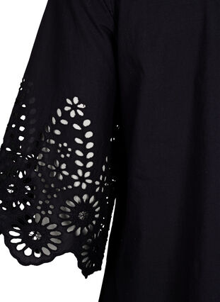  Hemdbluse mit Lochstickerei und 3/4-Ärmeln, Black, Packshot image number 3