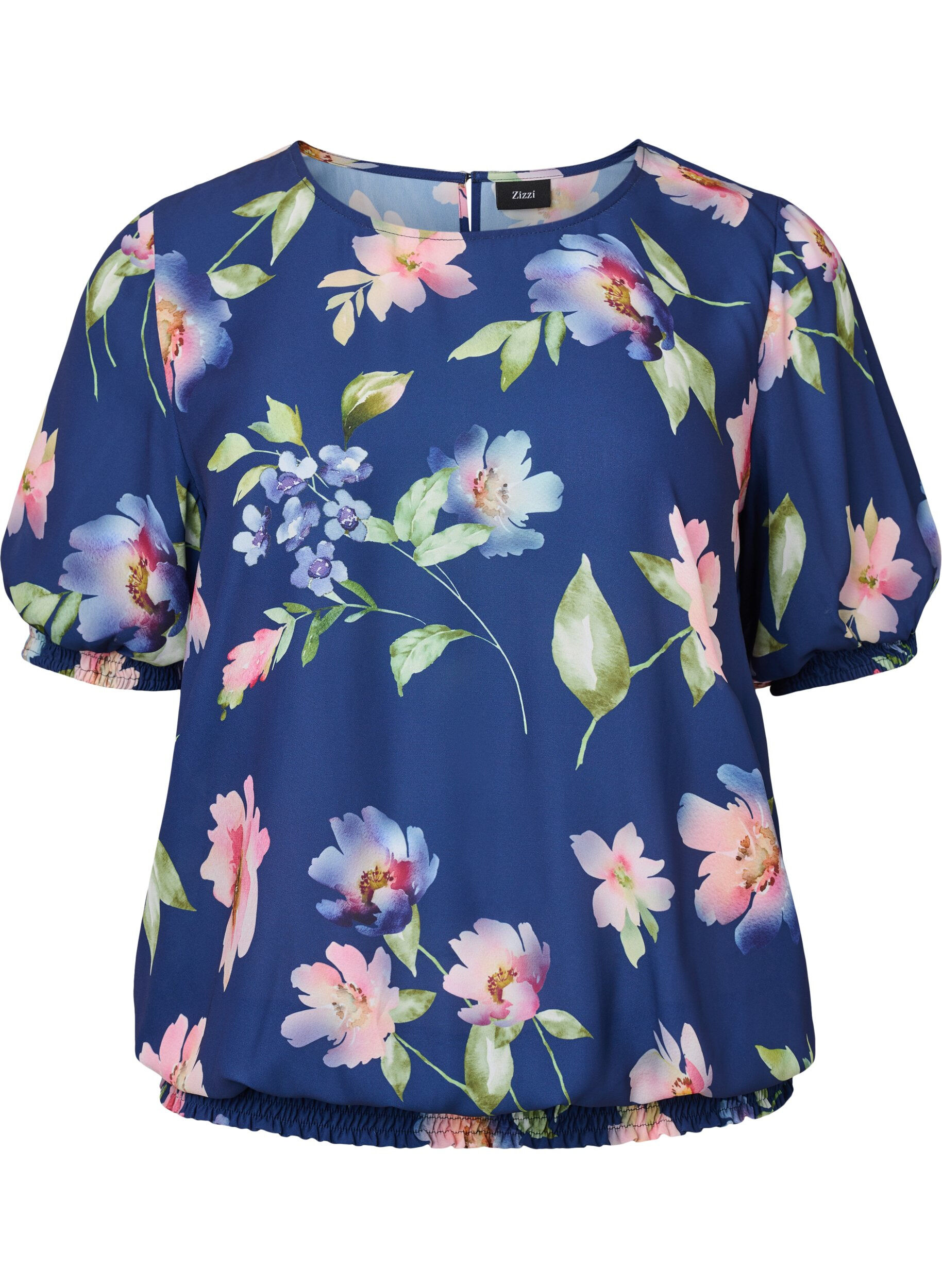 ZizziGebl&uuml;mte Bluse mit Smock, Blueprint Flower AOP, Packshot image number 0