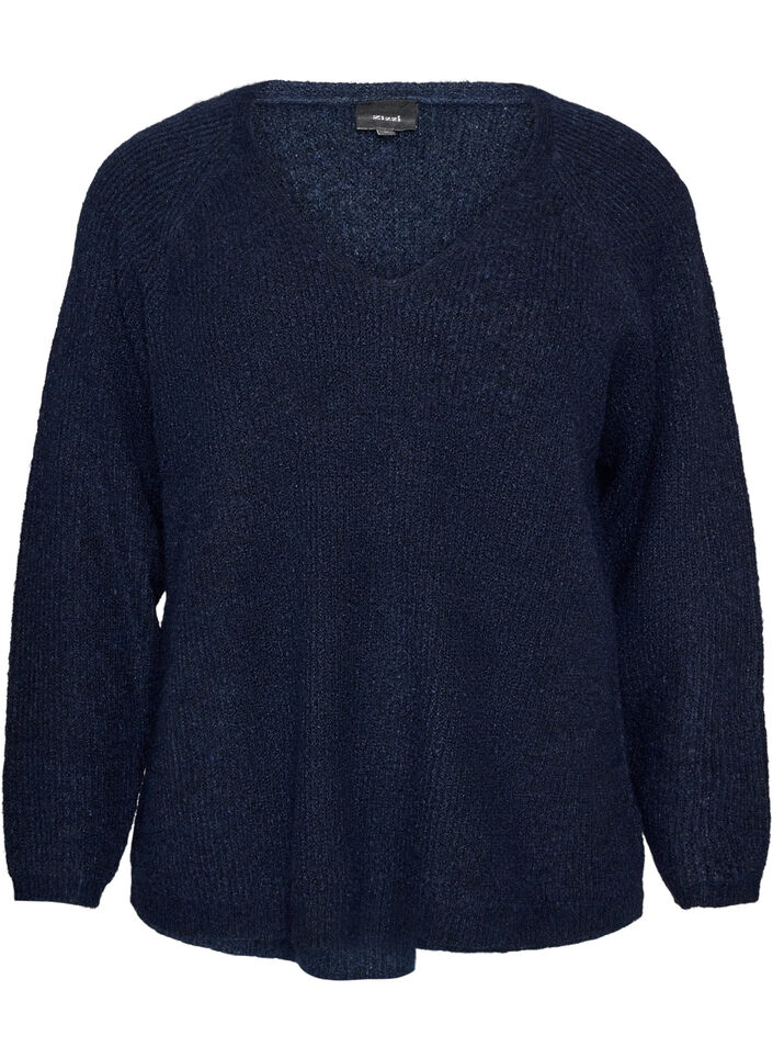 Strickbluse mit V-Ausschnitt und Raglan&auml;rmeln, Blau, Packshot image number 0