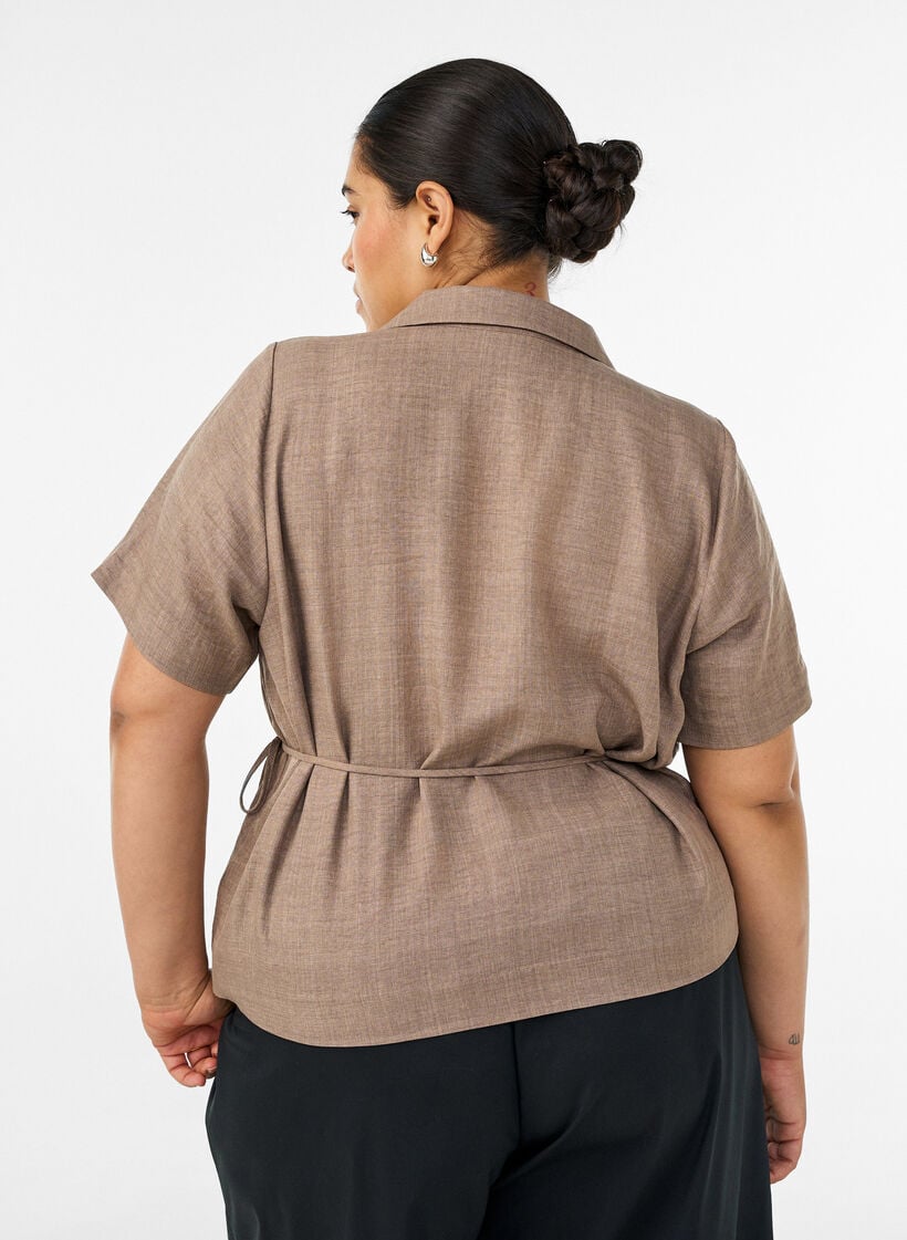 Wickelbluse mit Bindeband, Braun, Model image number 2