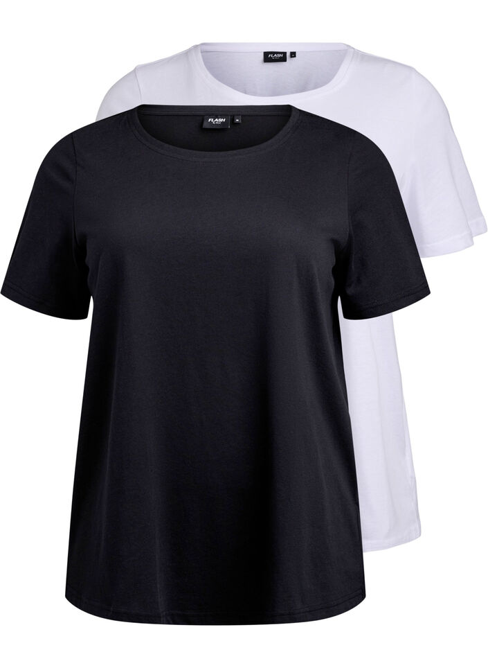 FLASH - 2er-Pack T-Shirts mit Rundhalsausschnitt, Black/White, Packshot image number 0
