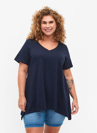 T-Shirt aus Baumwolle mit kurzen Ärmeln, Navy Blazer SOLID, Model