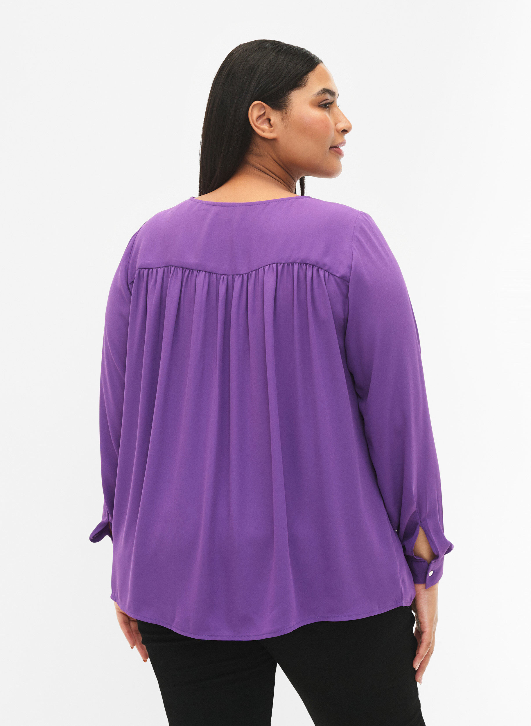 Zizzi Lang&auml;rmelige Bluse mit Falten am R&uuml;cken, Pansy, Model image number 1