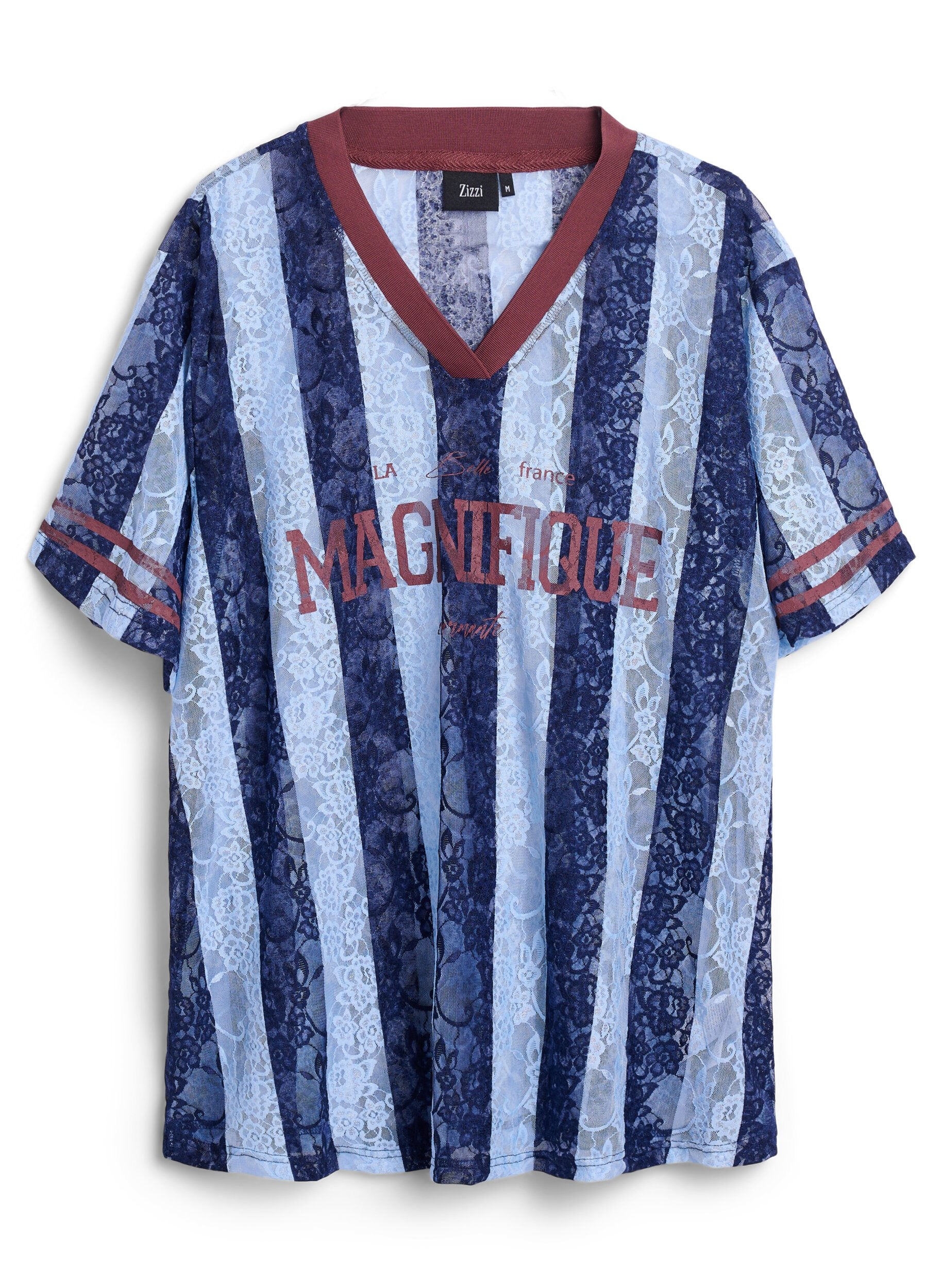 ZizziBluse mit Spitzendetails und Statement-Print, Blau, Packshot image number 0