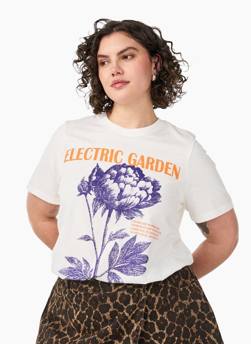 T-shirt aus Baumwolle mit Print, Wei&szlig;, Model image number 0