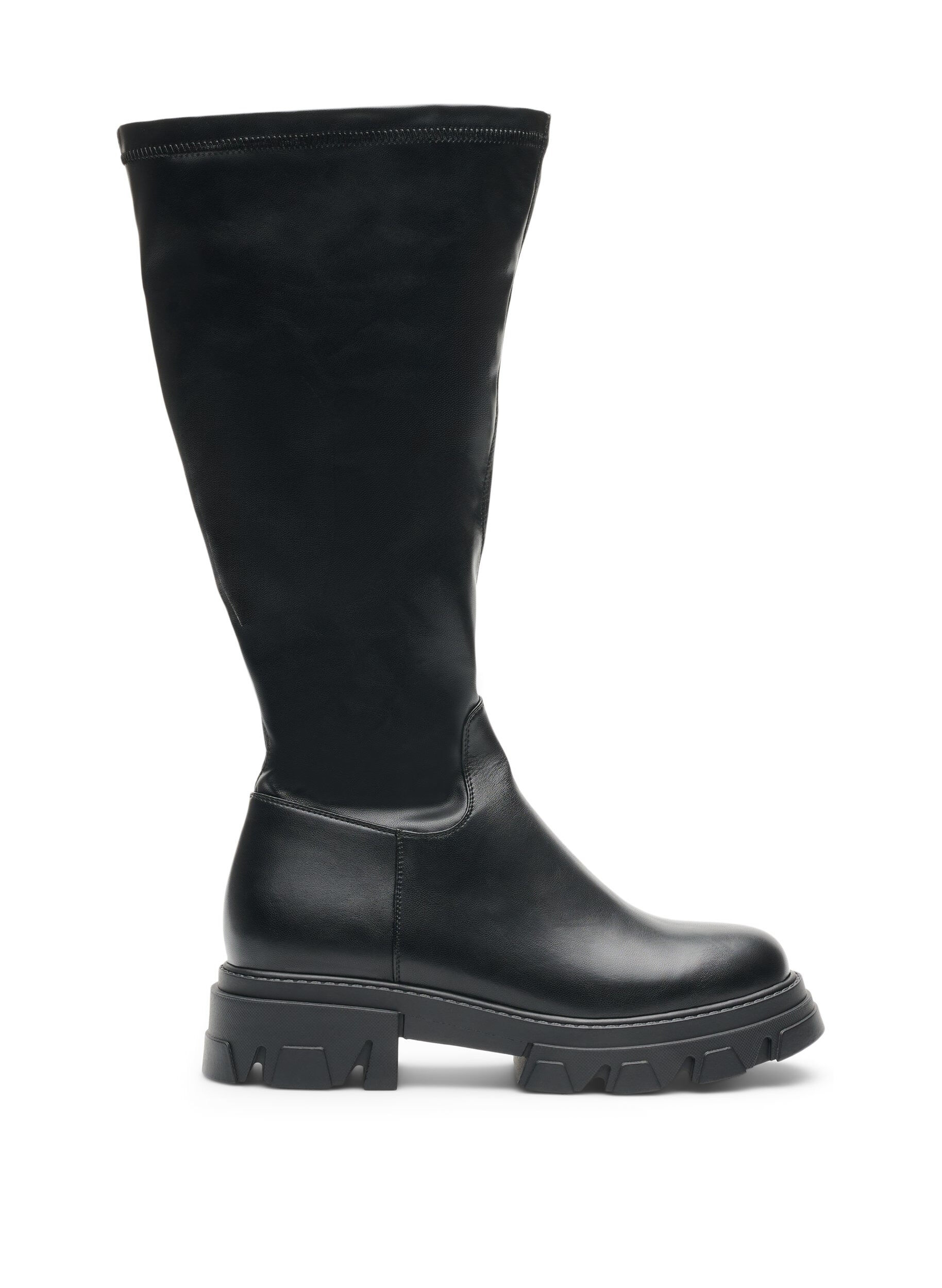 Weiter Passform - Langschaftstiefel aus Kunstleder mit klobiger Sohle