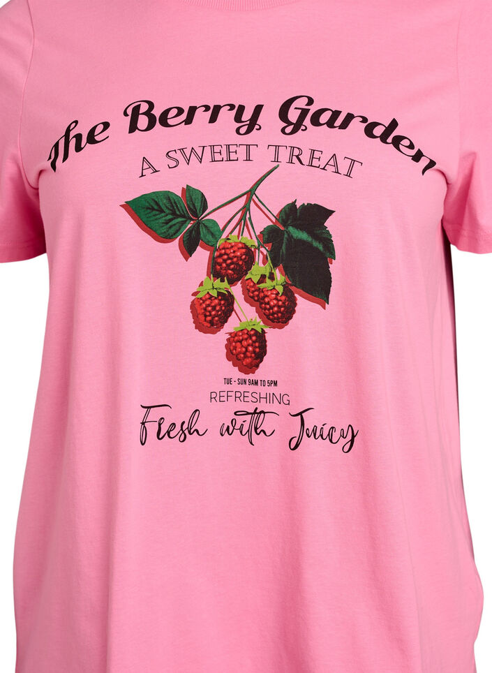 T-Shirt aus Baumwolle mit Fr&uuml;chte-Print und Text, Pink, Packshot image number 2