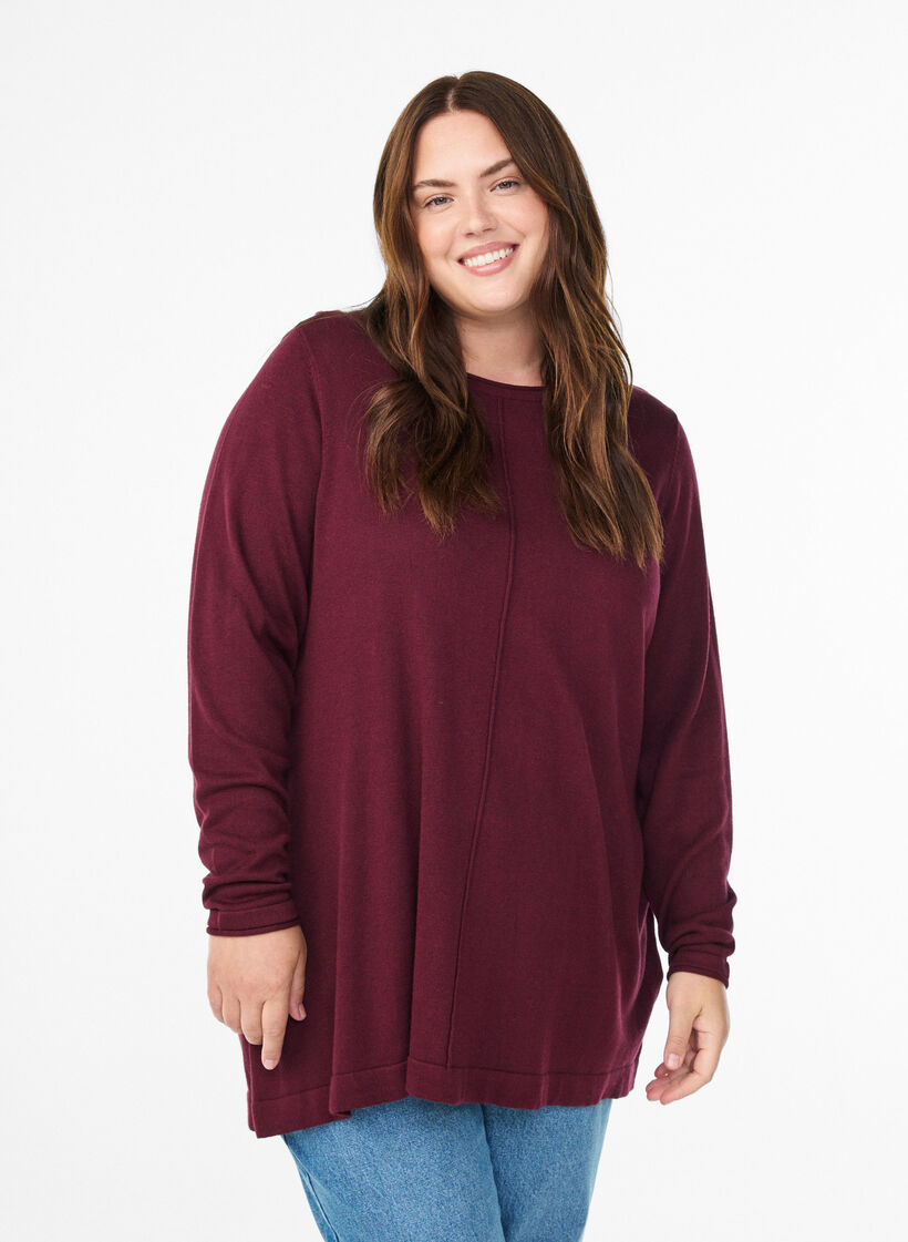 Gestrickte Bluse aus Baumwoll-Viskose-Mischung, Dunkles Bordeaux, Model image number 0