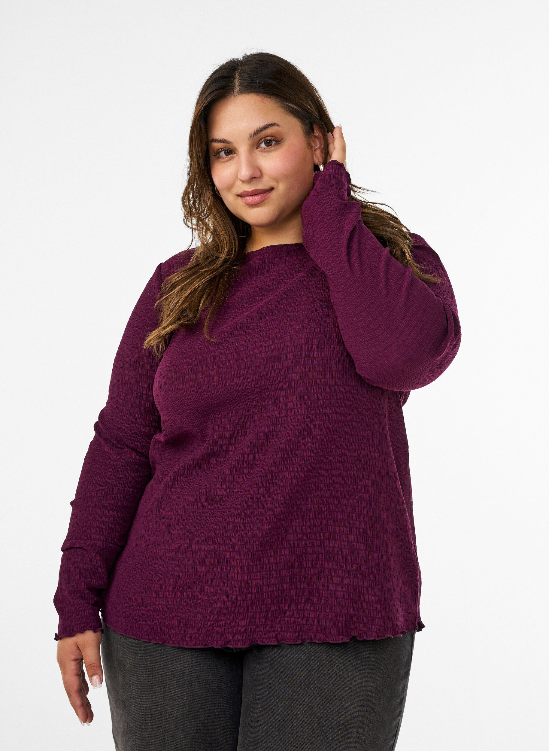 ZizziStrukturierte Bluse mit Wellenkanten, Lila, Model image number 0