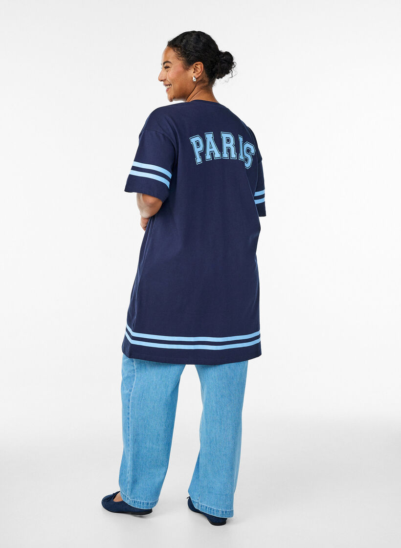 Kurzes T-Shirt-Kleid mit sportlichen Details, Blau, Model image number 2