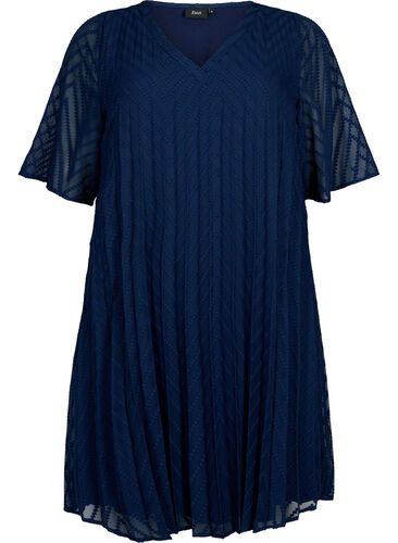 Kurzärmeliges Kleid mit Struktur , Navy Blazer, Packshot image number 0