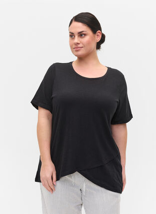 Baumwoll-T-Shirt mit kurzen Ärmeln, Black, Model image number 0