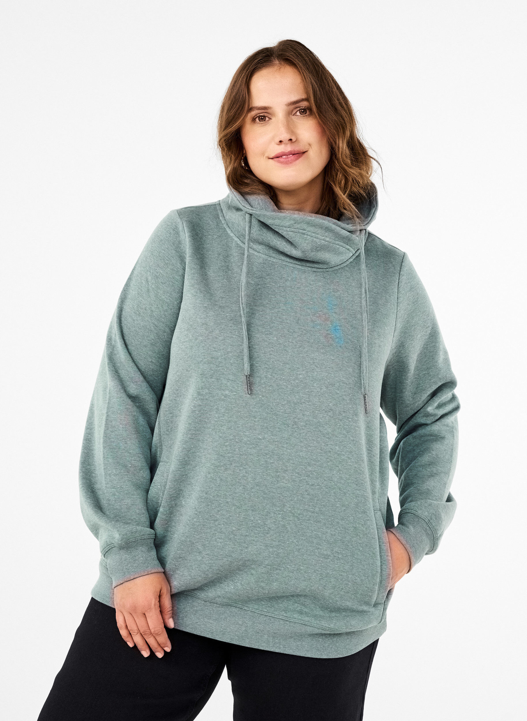 FLASH - Sweatshirt mit Stehkragen, Balsam Green Melange, Model