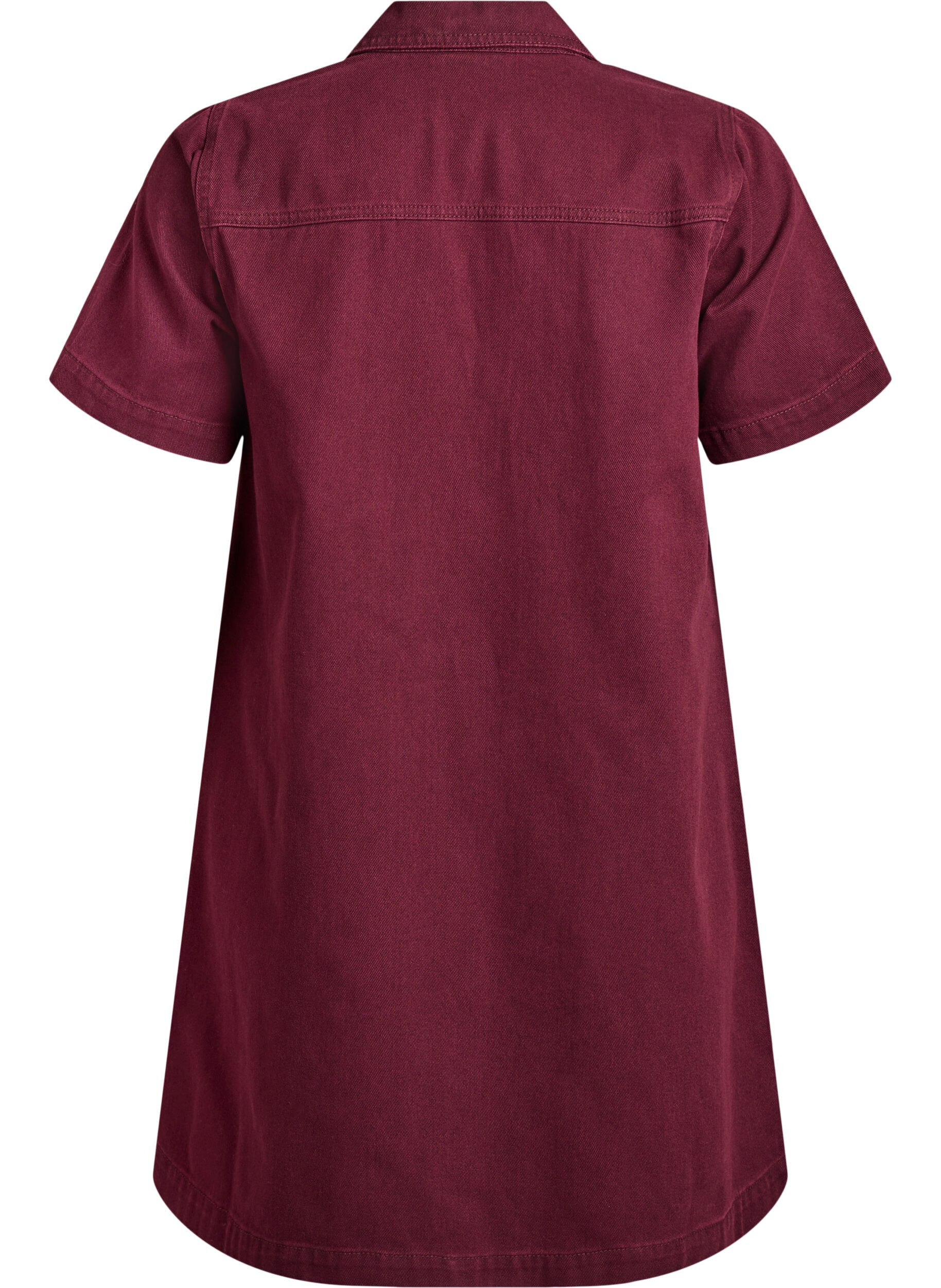 ZizziKurzes Jeanskleid mit Kragen und V-Ausschnitt., Rot, Packshot image number 1