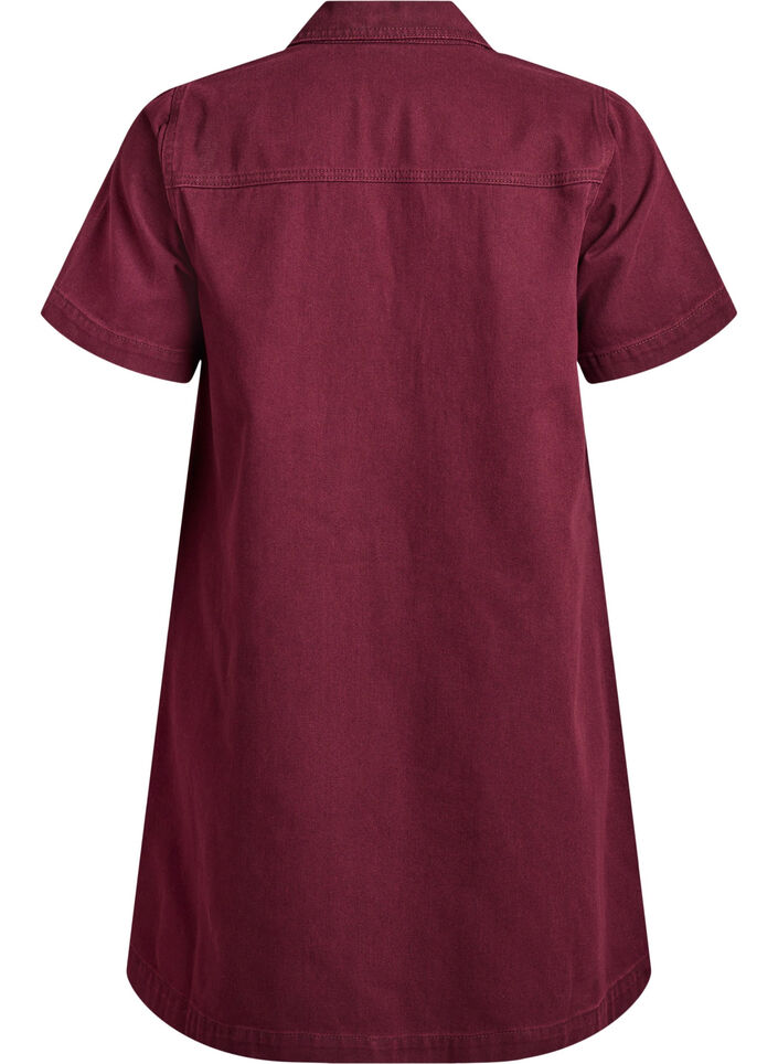 Kurzes Jeanskleid mit Kragen und V-Ausschnitt., Rot, Packshot image number 1