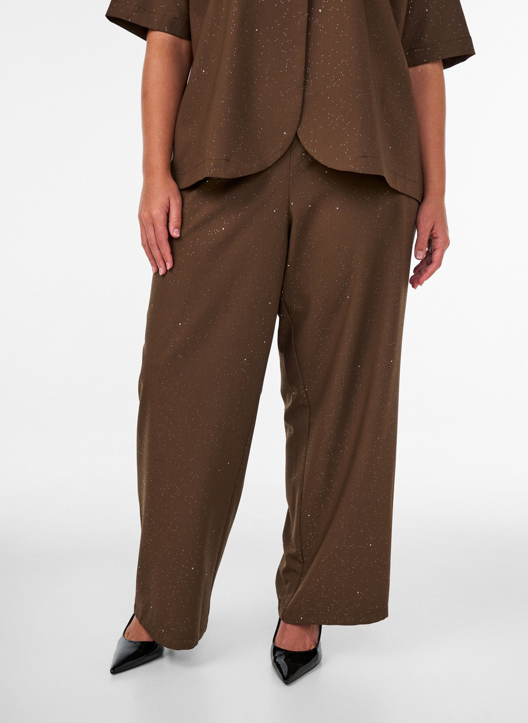 ZizziHose mit Glitzer und weitem Bein, Braun, Model image number 2