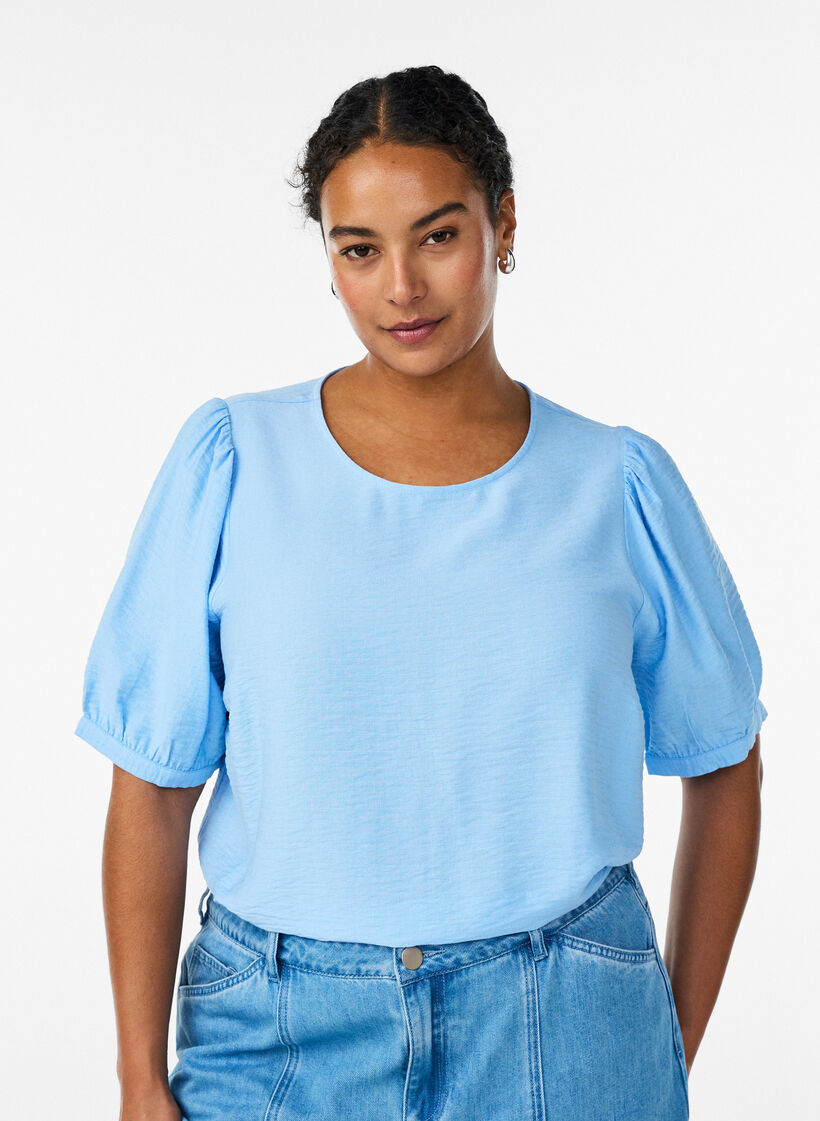 Bluse aus Viskose mit halben &Auml;rmeln, Blau, Model image number 0