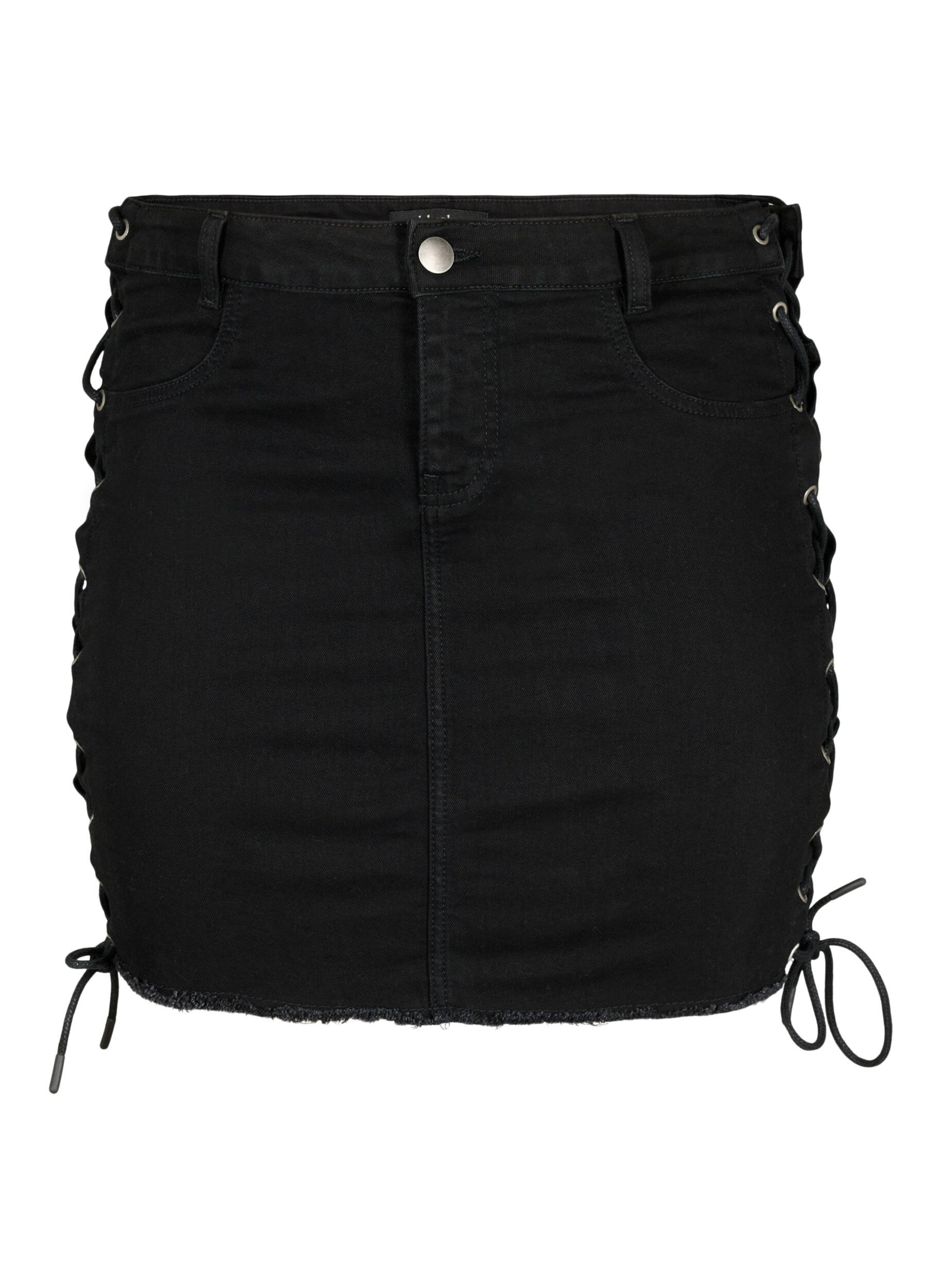 ZizziKurzer Jeansrock mit Schn&uuml;rung, Black, Packshot image number 0