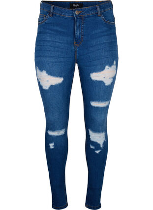 Slim-Fit-Jeans mit Abriebdetails, Blue Denim, Packshot image number 0