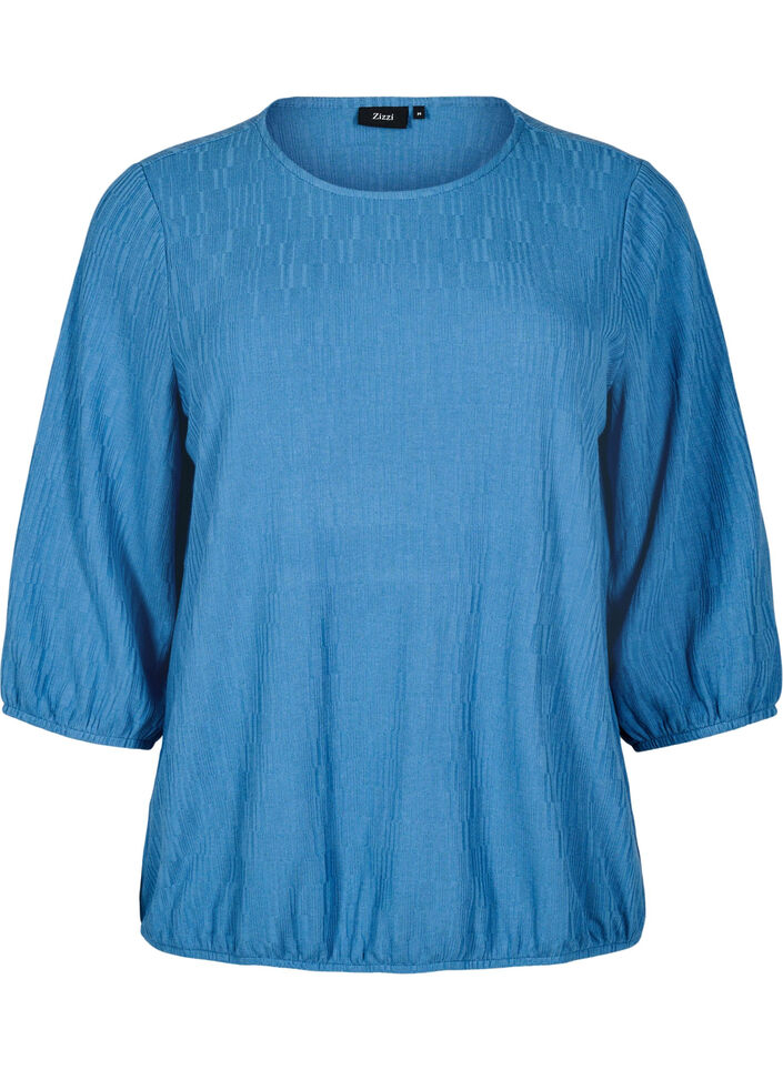 Bluse mit Struktur und 3/4-&Auml;rmeln, Blau, Packshot image number 0