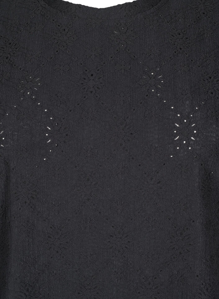 Bluse mit kurzen Ärmeln und floralen Stickereien, Black, Packshot image number 2