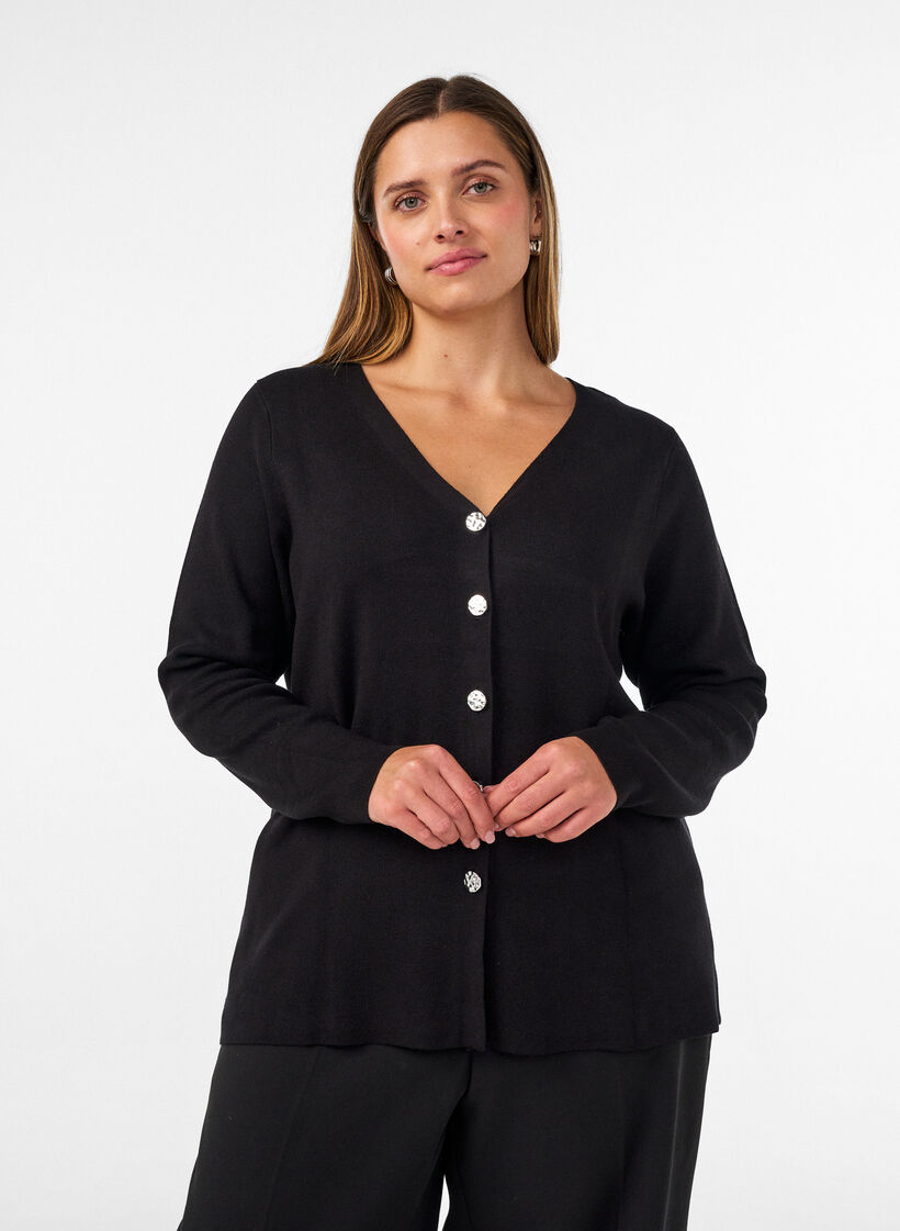 Cardigan aus Feinstrick mit dekorativen Kn&ouml;pfen, Schwarz, Model image number 0