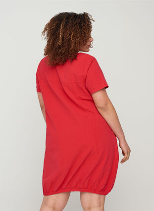 Kurzarm Kleid aus Baumwolle., Lipstick Red, Model image number 1