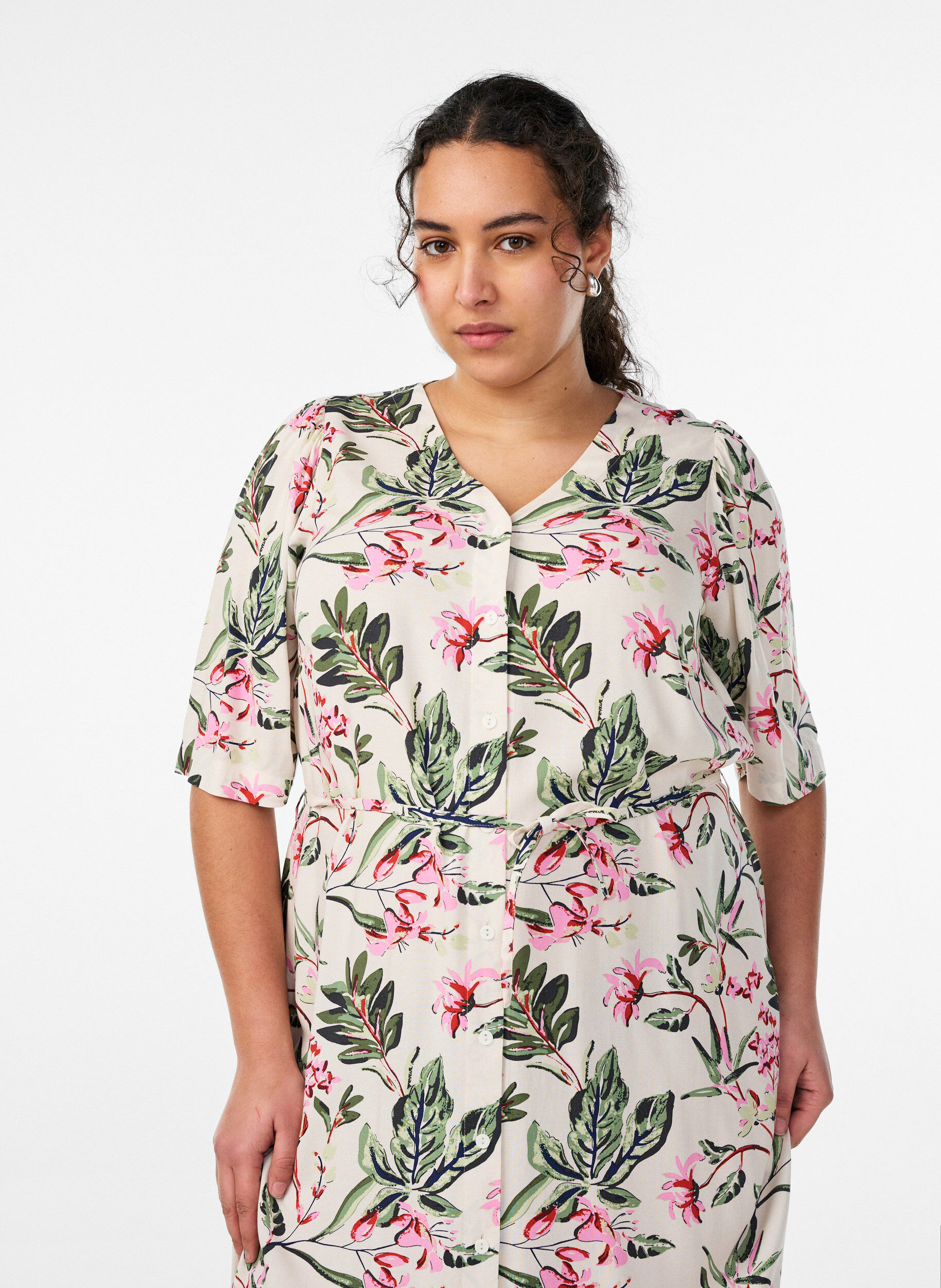 ZizziMidikleid mit Print und Bindeg&uuml;rtel, Vanille, Model image number 2