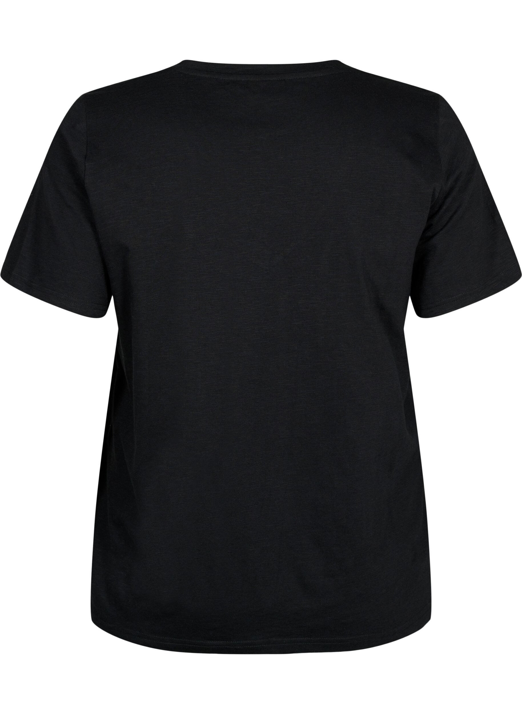 ZizziKurz&auml;rmeliges Basic T-Shirt mit V-Ausschnitt, Schwarz, Packshot image number 1