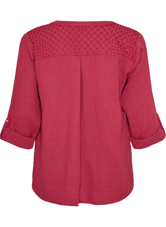 Bluse aus Baumwollmusselin mit Lochstickerei, Rot, Packshot image number 1