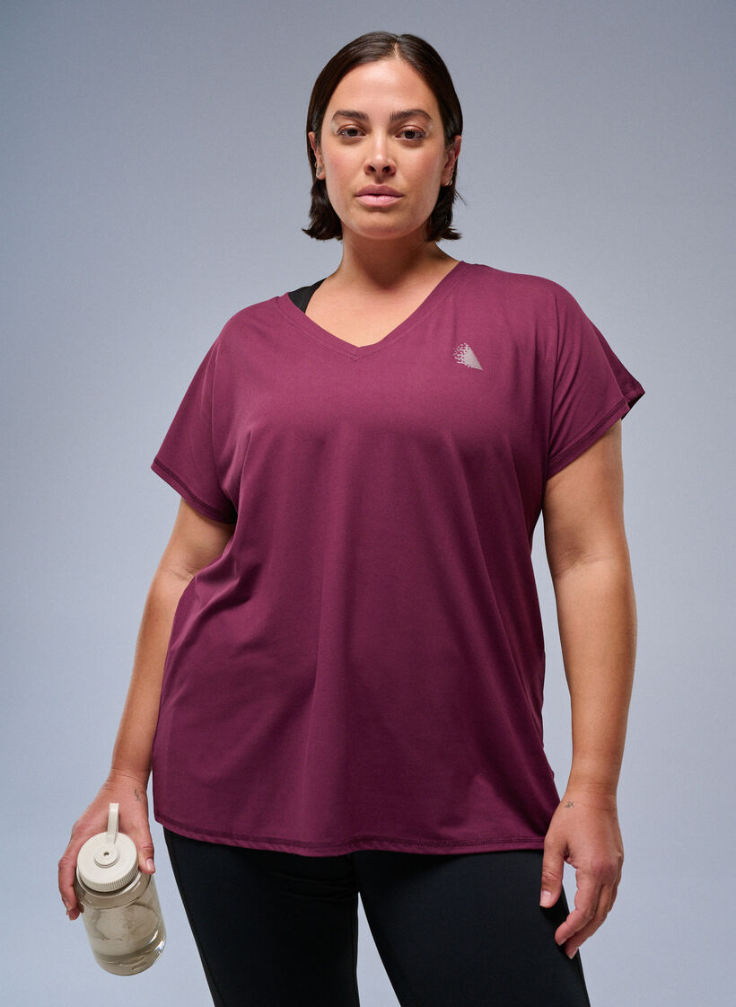 Lockeres Trainings-T-Shirt mit V-Ausschnitt, Rot, Image image number 0