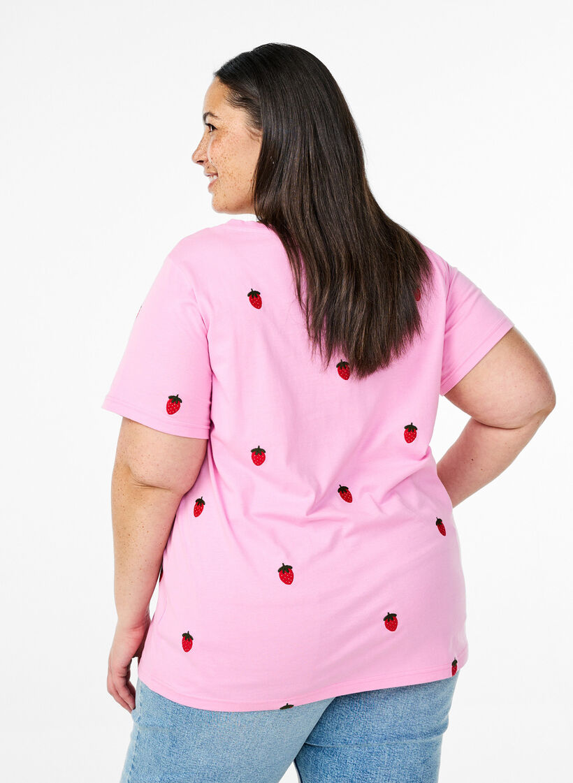 T-Shirt aus Bio-Baumwolle mit aufgestickten Motiven, Pink, Model image number 2