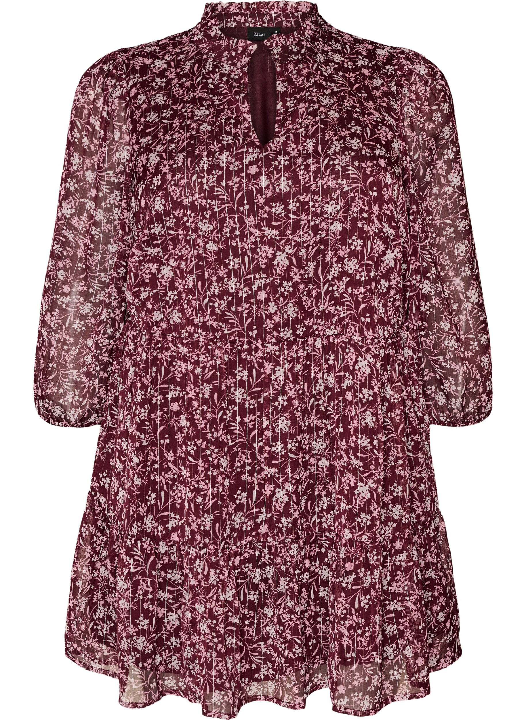 ZizziTunika mit Blumenmuster und Glitzerf&auml;den, Rot, Packshot image number 0