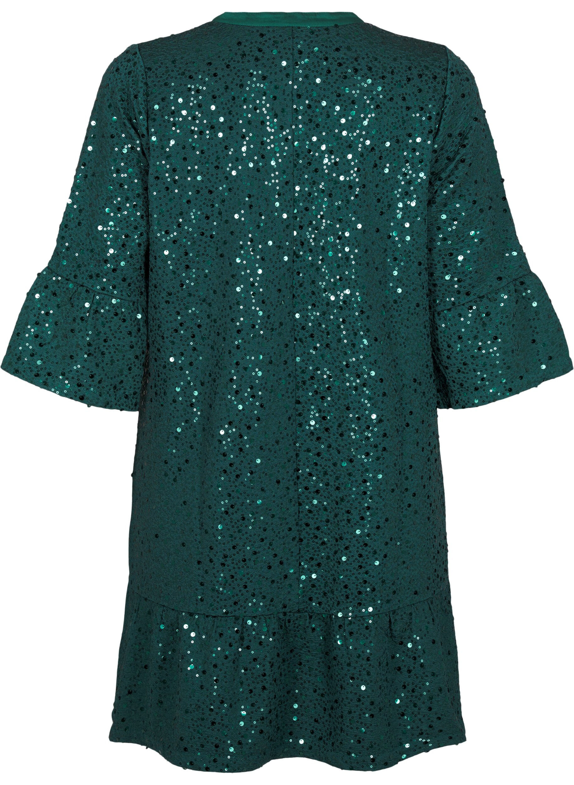 ZizziPaillettenkleid mit V-Ausschnitt und 3/4-&Auml;rmeln, Rain Forest, Packshot image number 1