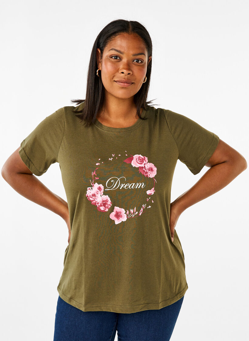 FLASH - T-Shirt mit Motiv, Olive Night Flower, Model image number 0