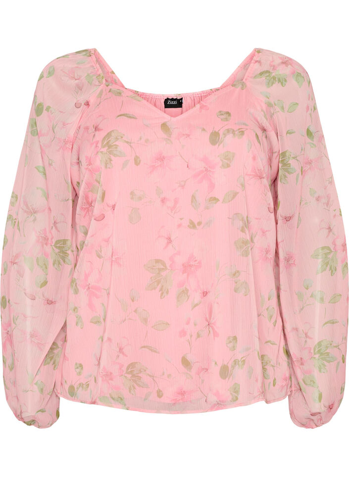 Bluse aus Chiffon mit gebl&uuml;mtem Print und langen &Auml;rmeln, Rot, Packshot image number 0