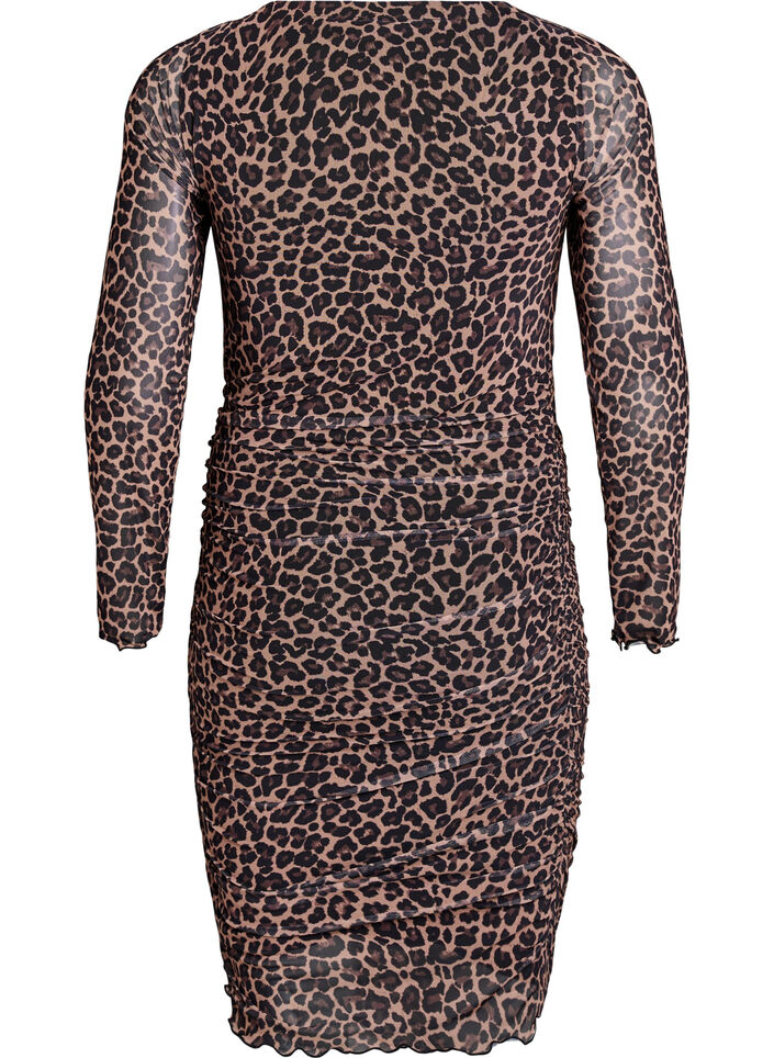 Kurzes Kleid aus Mesh mit Leopardenmuster, Braun, Packshot